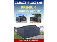 Garaż blaszany w kolorze grafit z bramą uchylną i dodatka...